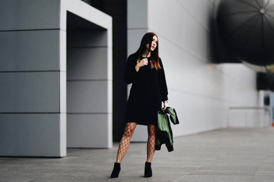 long hoodie as a dress street style