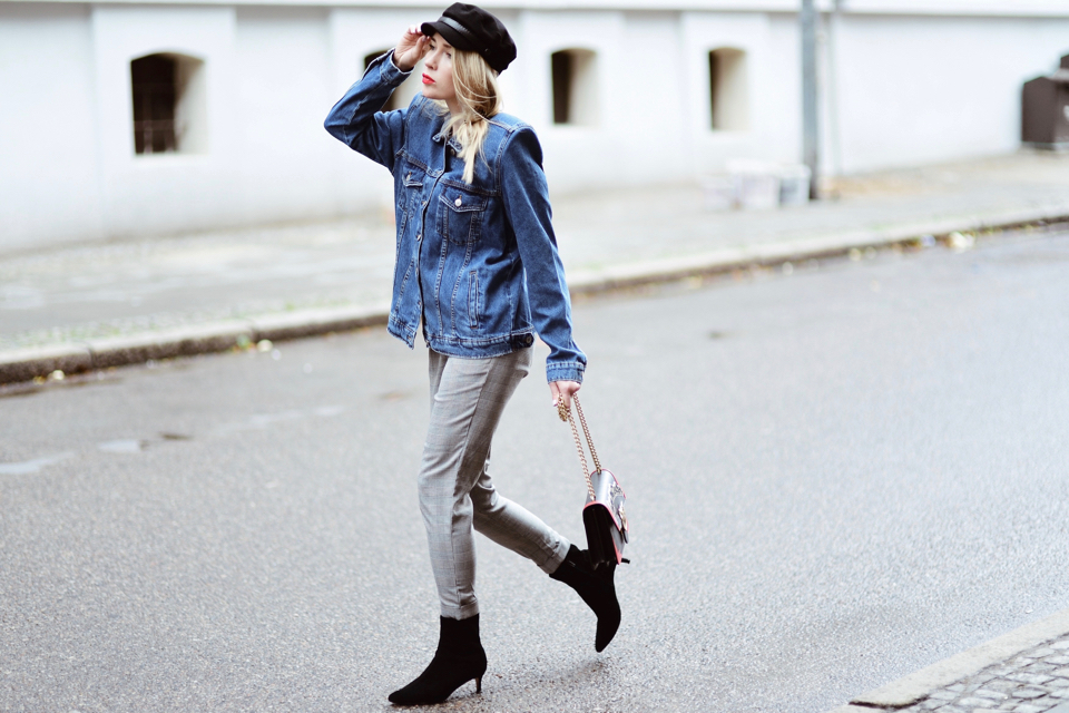 denim jacket with shoulder pads street style outfit idea